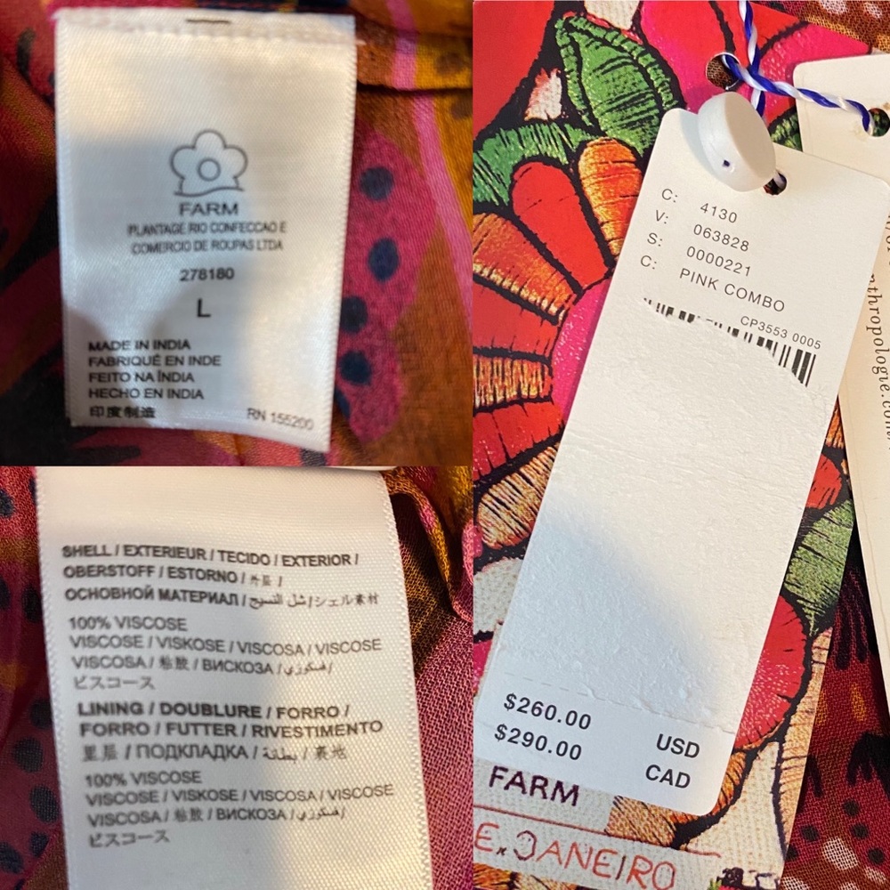 Farm Rio X Anthropologie Tiered Midi/Maxi Dress Strapeless Ruffle Pink Combo NWT - Picture 13 of 15